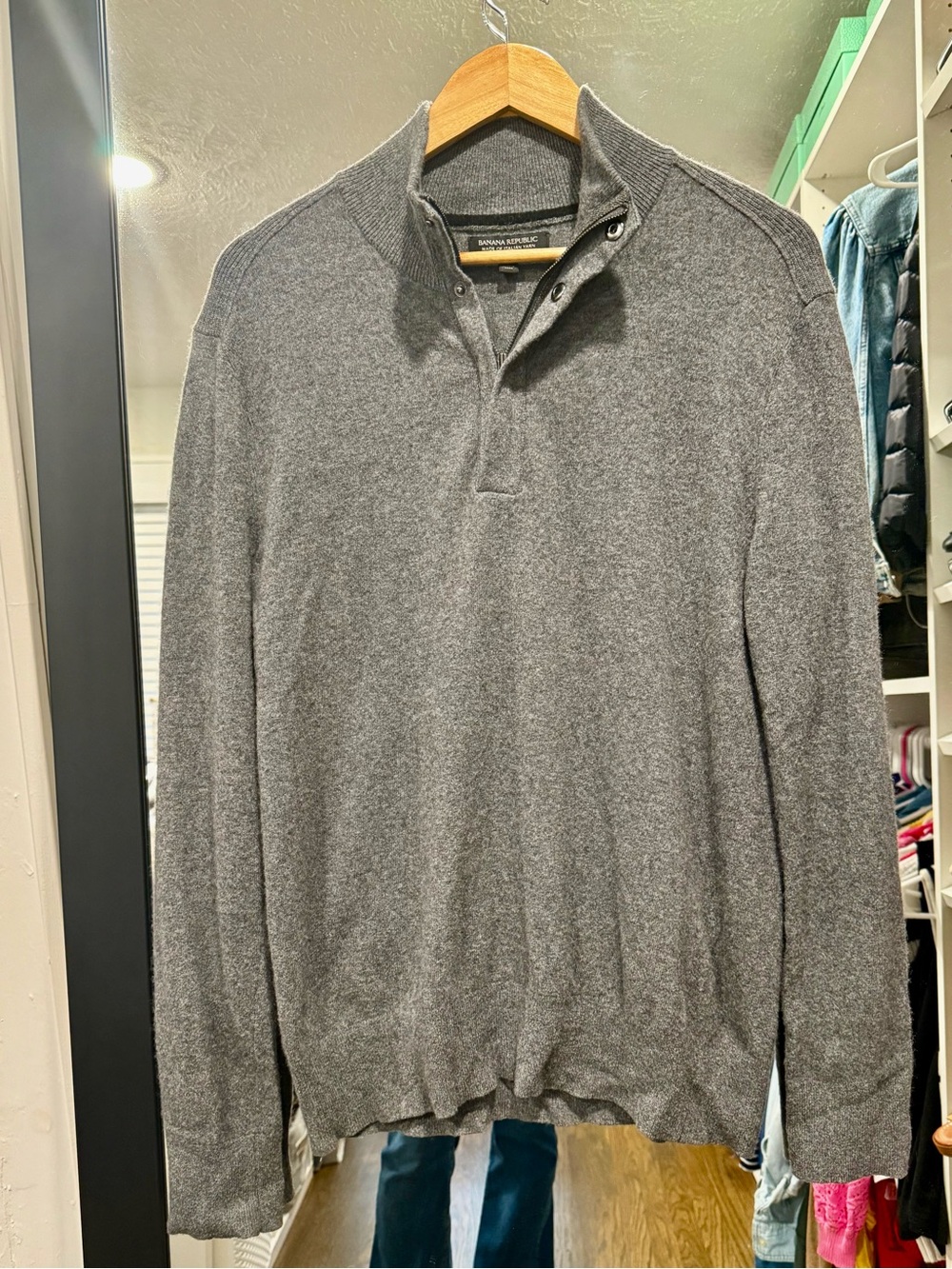 Banana Republic Men’s Gray Zip-Neck Sweater Merino Wool